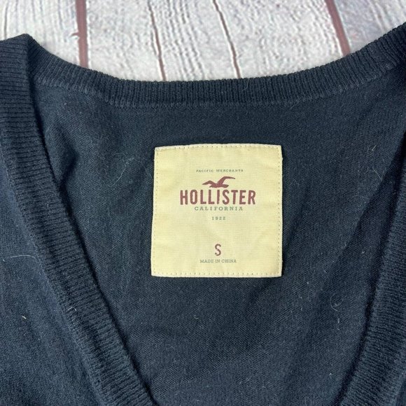 Hollister Women’s Cardigan Sweater Blue V Neck Pockets Long Sleeve Logo Knit S - Picture 7 of 8